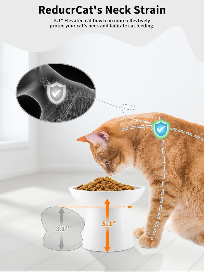 LoeJan Elevated Food and Water Bowls Set, Extra Wide and Raised Ceramic Feeder, Anti-Vomit Whisker-Free Pressure Cat Feeding Bowl for Kittens Adult Cats Small Dogs (White, Food Bowl) - Image 3
